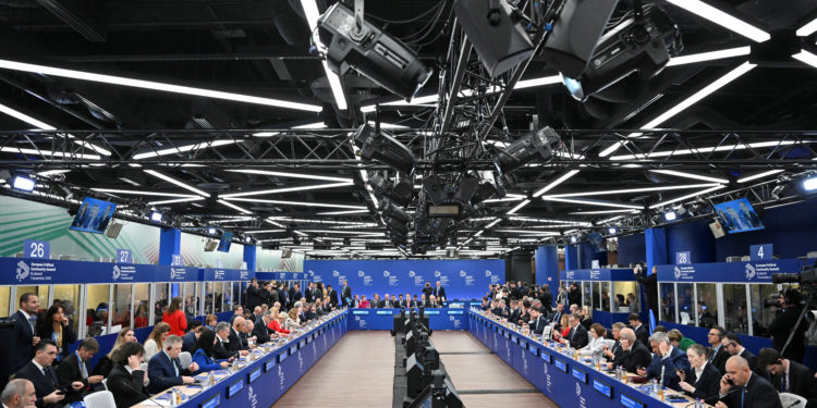 A general view of leaders attending the European Political Community Summit at the Puskas Arena, in Budapest, Hungary, November 7, 2024. REUTERS/Marton Monus