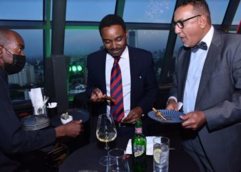 Tourism CS Najib Balala tries out part of the delicacies presented during the launch of the Nairobi Gatronomy experience