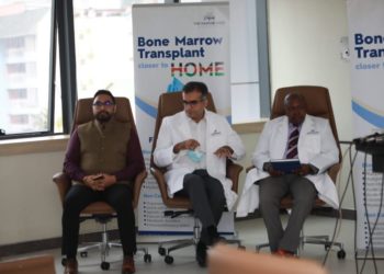 L-R: Sandeep Dogra, chief operating officer - The Nairobi West Hospital, Dr. Guarav Dixit, Head of the Bone Marrow Transplant Unit at The Nairobi West Hospital, and Dr Andrew Gachi, Chief Medical superintendent - The Nairobi West Hospital[Photo/ Courtesy]