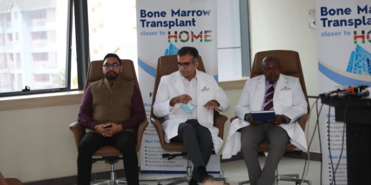 L-R: Sandeep Dogra, chief operating officer - The Nairobi West Hospital, Dr. Guarav Dixit, Head of the Bone Marrow Transplant Unit at The Nairobi West Hospital, and Dr Andrew Gachi, Chief Medical superintendent - The Nairobi West Hospital[Photo/ Courtesy]