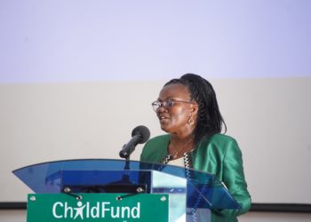 ChildFund Kenya country director Alice Anukur speaks during the launch of the orgnisation's strategic plan 2022-2226