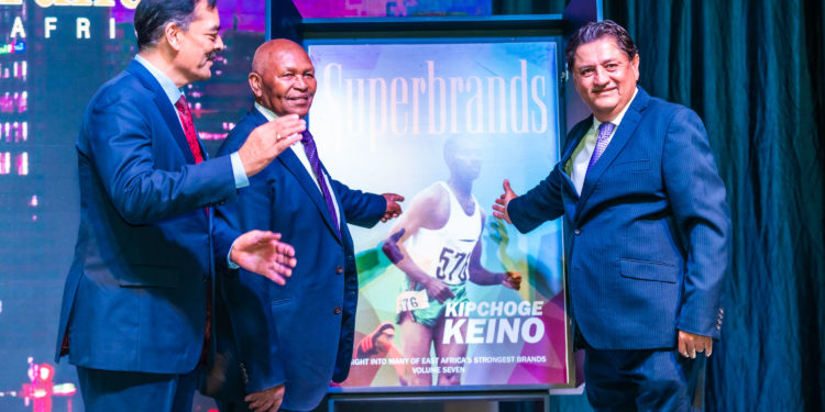 Dr Vimal Shah (Superbrands Council Member), Mr Kipchoge Keino (Superbrands EA Personality of the year), Mr Jawad Jaffer (Superbrands EA Project Director)