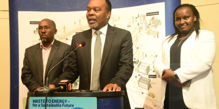 (L-R) Sintmond Group CEO Richmond Gatu, NMS Director Energy & Public Lighting Kenneth Chege and NMS Director Environment, Water and Sanitation, Maureen Njeri during the Waste To Energy Congress 2022 at Safari Park