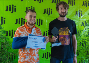 Receiving an award during the Digitech Excellence Awards (Pictured, Maksym Golubev, Jiji Kenya's Country Manager and Anton Volianskyi, Jiji Africa's Founder and CEO)