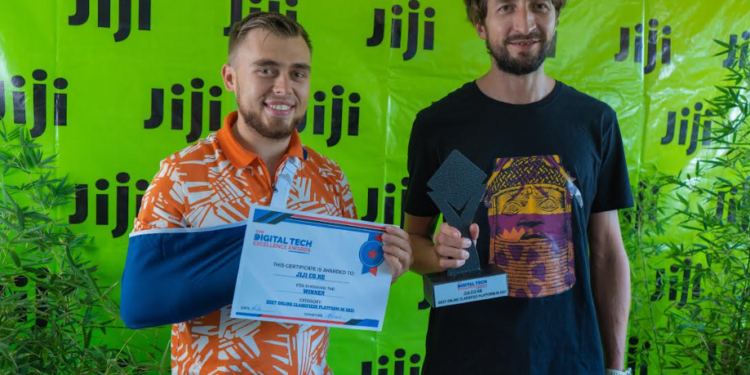 Receiving an award during the Digitech Excellence Awards (Pictured, Maksym Golubev, Jiji Kenya's Country Manager and Anton Volianskyi, Jiji Africa's Founder and CEO)