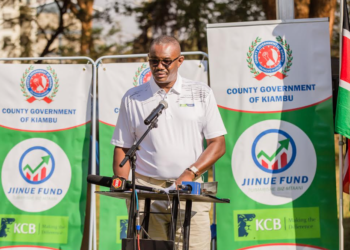 KCB Regional Business Manager, Nairobi Central - Benson Rateng addressing Kiambu County residence during the launch of Micro Small and Medium Enterprises (MSME)/ MOU and Jinue Fund between KCB and Kiambu County government.