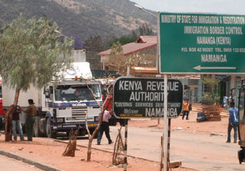 Trucks crossing the Namanga border between Kenya and Tanzania