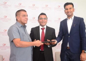 Prideinn Group chairman Shabir Kassam (L), Prideinn Group Founder and Managing Director Hasnain Noorani (M) and Azure Hospitality Group MD Punit Pindoria. [Photo/ Courtesy]