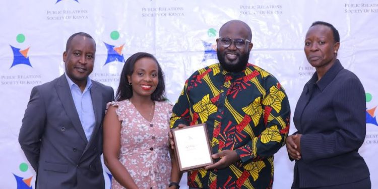 From left, Mr. Tony Timase, and the incoming Assistant Secretary Ms. Viviene Atieno, President Mr. Arik Karani and Secretary Ms. Noella Mutanda pose for a photo during the PRSK Annual General Meeting that took place at The Sarova Panafric.