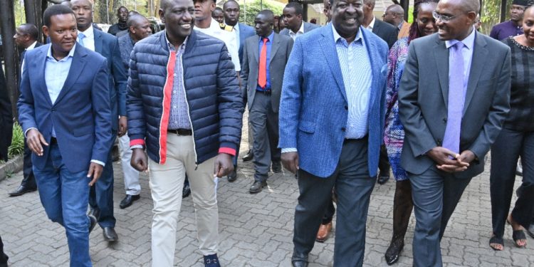 From left: Alfred Mutua, Pres. William Ruto and Musalia Mudavadi