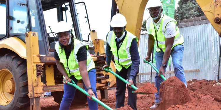 Safaricom Investment Co-operative CEO Sarah Wahogo, Director Housing-Kiambu Julius Mwololo and Chairman Peter Gichangi during the groundbreaking of The Miran Residence