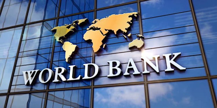 World Bank on glass building. Mirrored sky and city modern facade. Global capital, business, finance, economy, banking and money concept 3D rendering animation.