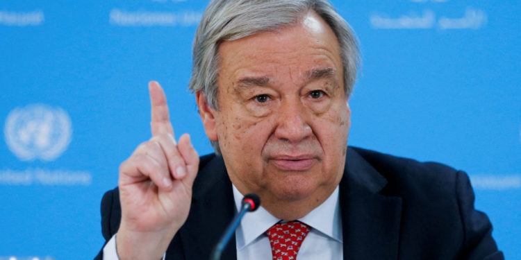 FILE PHOTO: United Nations Secretary-General Antonio Guterres speaks at a press conference at the United Nations complex in Gigiri, Nairobi, Kenya May 3, 2023. REUTERS/Thomas Mukoya/File Photo