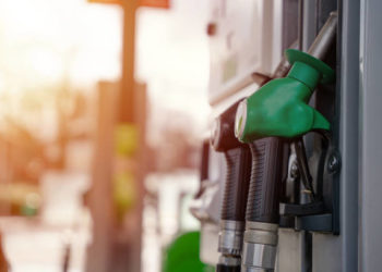 Close up of diesel and petrol fuel pistols at a gas station. The fuel crisis continues and the cost of fuel is going up