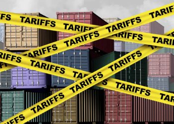 Economic tariffs and government taxation or punative tariff trade policy or duties imposed on imports and exports by a government on imported or exported goods as Protectionism as a 3D illustration.