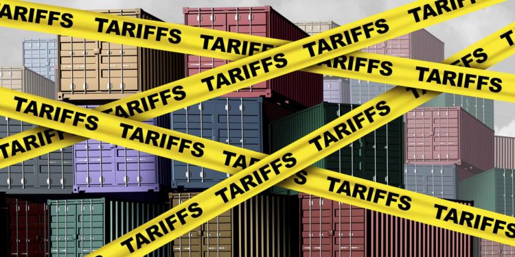 Economic tariffs and government taxation or punative tariff trade policy or duties imposed on imports and exports by a government on imported or exported goods as Protectionism as a 3D illustration.